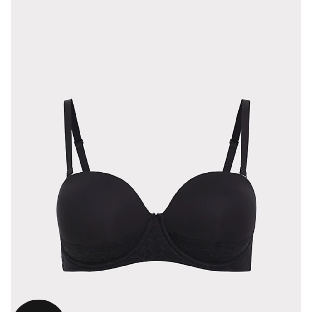 Black, microfiber and lace, bra with removable straps. Brand new. Size 40D